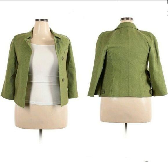 Talbots Blazer Cape Puritan Collar 2 Button Textured Metallic Green Size 10 - Picture 1 of 9